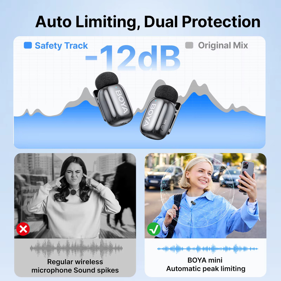 BOYA Mini 2 Wireless Lavalier-Mikrofon mit AI Rauschunterdrückung für iPhone und Android via USB-C, Schwarz - Bild 3