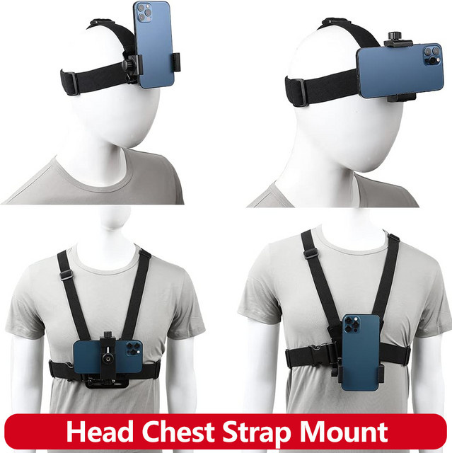 EXSKOF Handy-Kopf- und Brustgurt-Halterung Kit mit Handy-Clip in Schwarz für iPhone, Samsung und Action-Kameras wie GoPro, AKASO oder DJI Osmo Action - Bild 1
