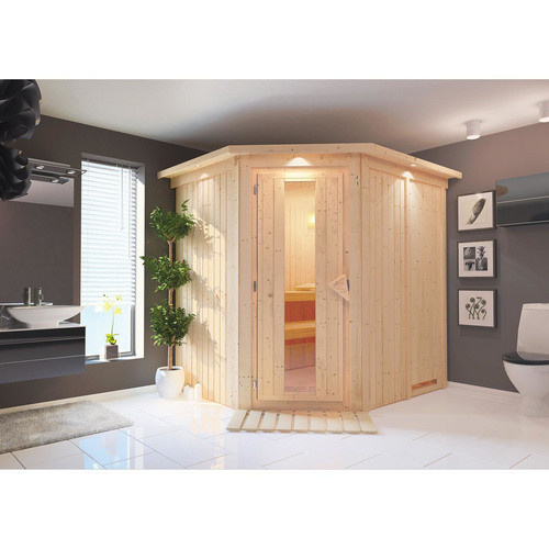 Karibu Sauna Maardu für 3 Personen aus Fichtenholz in Beige ohne Ofen B: 202 cm, T: 184 cm, H: 210 cm - Bild 2