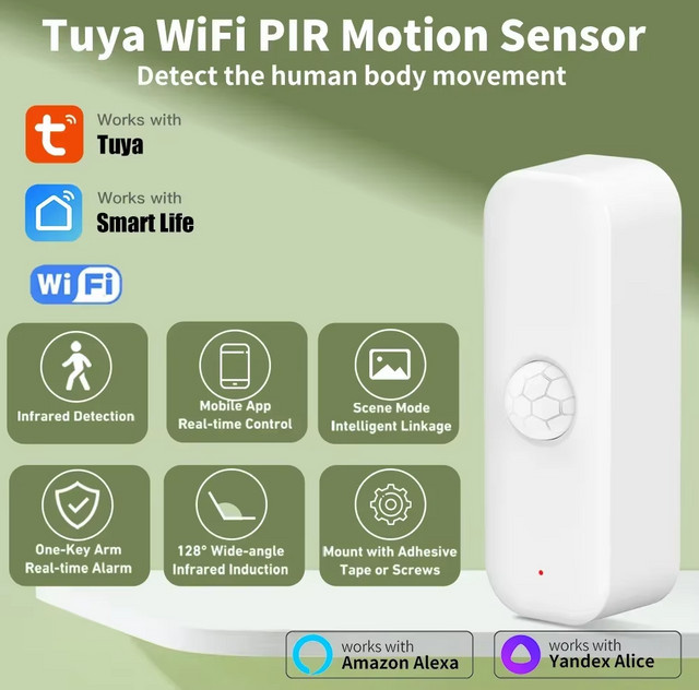 Tuya Smart Home WiFi PIR Bewegungsmelder in Weiß mit App-Steuerung und Alexa-Kompatibilität - Bild 1
