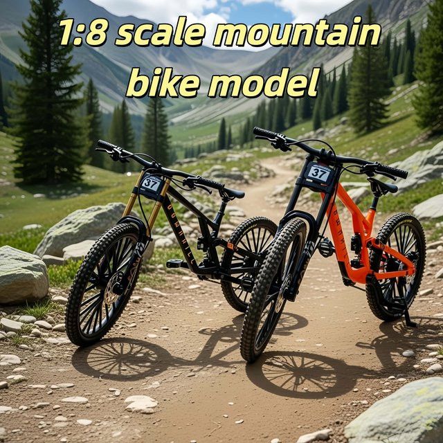 HRZPACT Mountainbike-Modell aus Legierung im Maßstab 1:8 in Orange mit doppelten Stoßdämpfern und abnehmbarer Nummer - Bild 1