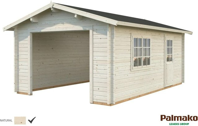 Palmako Holzgarage Roger in Beige mit Doppelfenstern und Nebeneingangstür, B/T: 360 x 550 cm - Bild 1