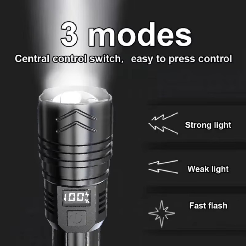 NEWBIRTH Hochleistungs-LED-Taschenlampe mit 2000 mAh Akku, USB wiederaufladbare Notfall-Camping-Taschenlampe aus Metall - Bild 4
