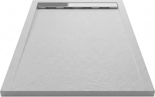 Mirlo Duschwanne Ribera aus Mineralguss Extra Flach in Grau mit Chrom-Ablaufschutz B/T: 110 x 70 cm - Bild 1