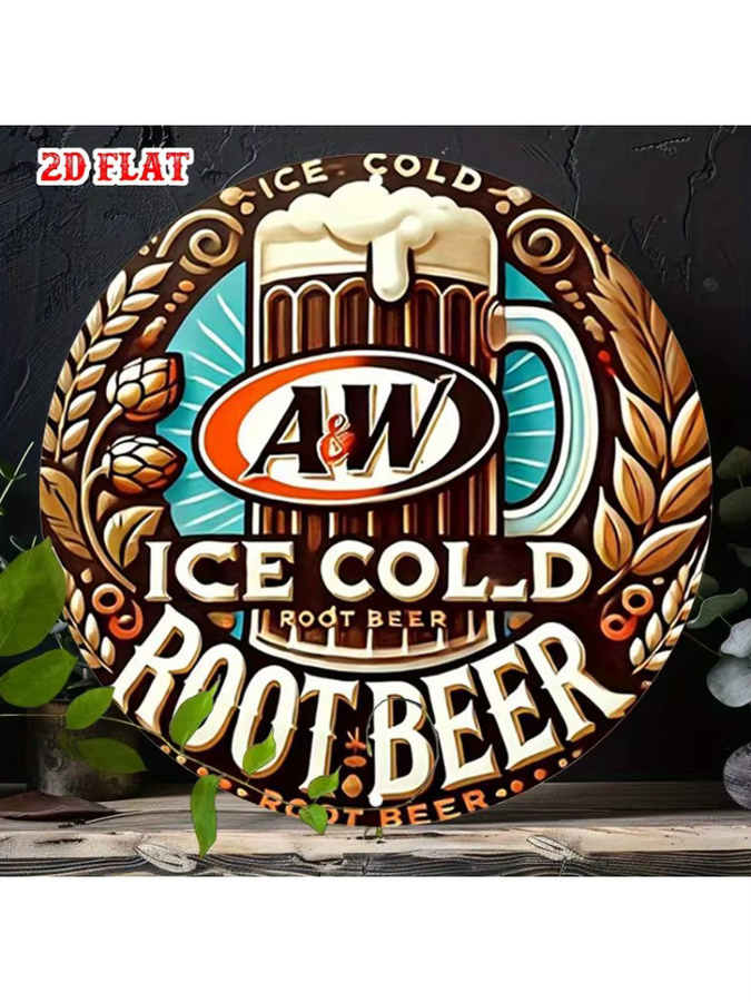 Potdemiel Vintage Rundes Aluminium-Metallschild A&W Wurzel-Bier Wandkunst, Durchmesser: 20 cm, Mehrfarbig - Bild 7