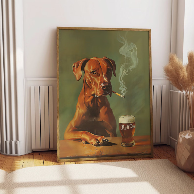 Ruff Day Vintage Poster mit lustigem Hundedruck als Retro Wanddekoration für Bar und Man Cave, Mehrfarbig - Bild 1