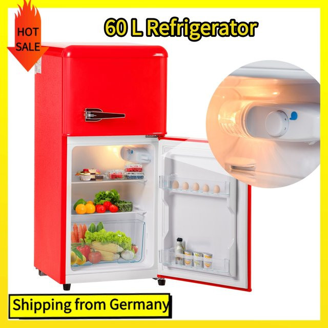 Comanlai Kühlschrank-Gefrierschrank-Kombination in Rot mit 60 l Volumen, 22 l Gefrierkapazität, zwei Türen und LED-Innenbeleuchtung, Energieklasse E - Bild 1