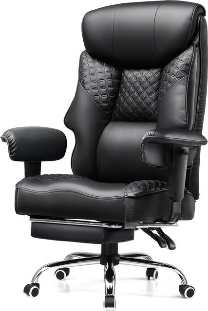 COMHOMA Gaming Stuhl in Schwarz, ergonomischer Bürostuhl mit Fußstütze und Kopfstütze für große und schwere Personen bis 180 kg, verstellbares Design mit 3D Sitzkissen und Armlehnen - Bild 1