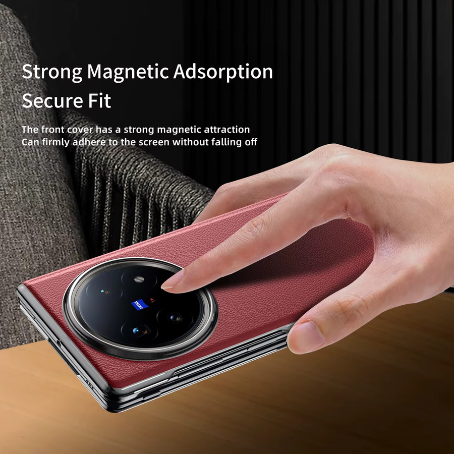 LANGSIDI MagSafe Leder Smart Flip Case für Vivo X Fold 5 in Rot mit magnetischer Buchrücken-Funktion - Bild 3