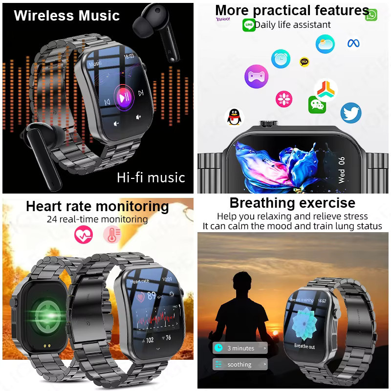 LIGE Smartwatch mit Bluetooth-Anruffunktion, 2,2 Zoll HD-Curved-Screen, Sport- und Gesundheitsmonitor mit Körpertemperaturmessung, Schwarz, Edelstahl und Silikon, kompatibel mit Android und iOS - Bild 3