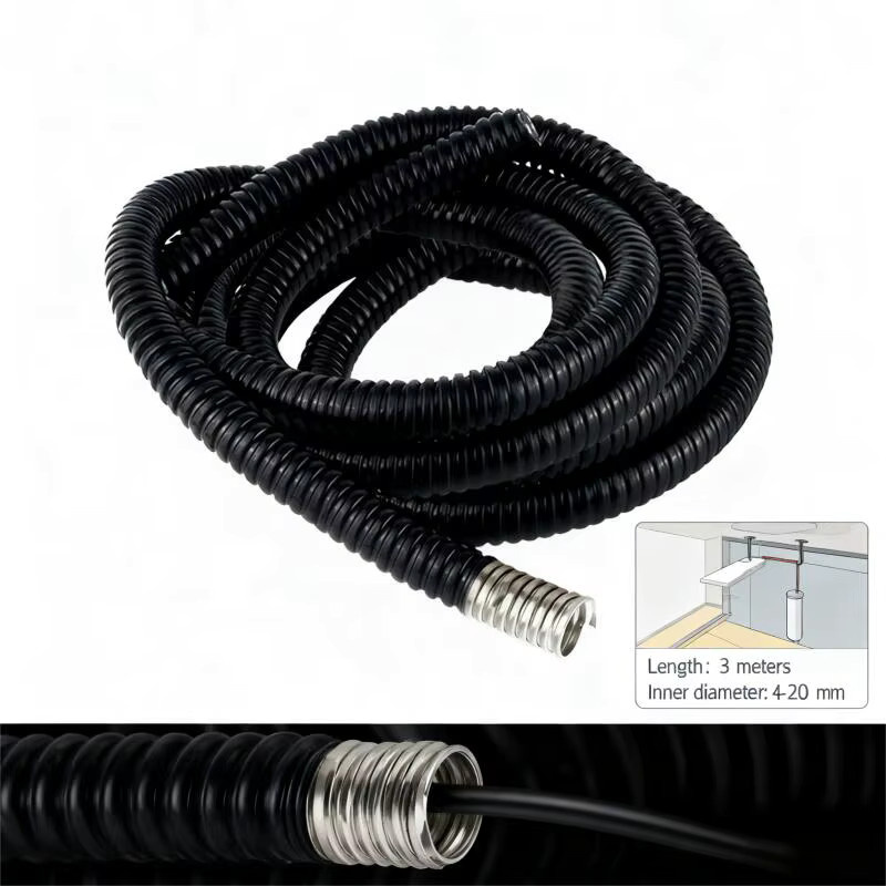 Flexibles Wellrohr aus Edelstahl 304 mit PVC-Beschichtung für den Kabelschutz, Schwarz, Länge: 3 m, Durchmesser: 4 mm bis 20 mm - Bild 5