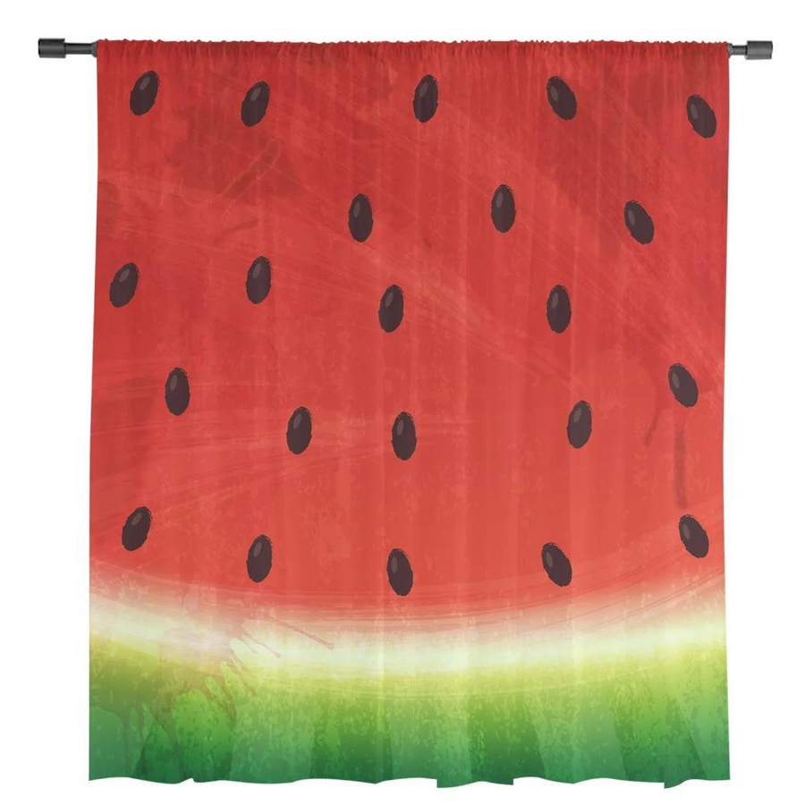 Yiran Furniture Transparente Tüll Vorhänge mit Wassermelone Cartoon Motiv, Organza Fenstergardinen für Wohnzimmer, Küche oder Schlafzimmer, B: 135 cm, H: 115 cm - Bild 1