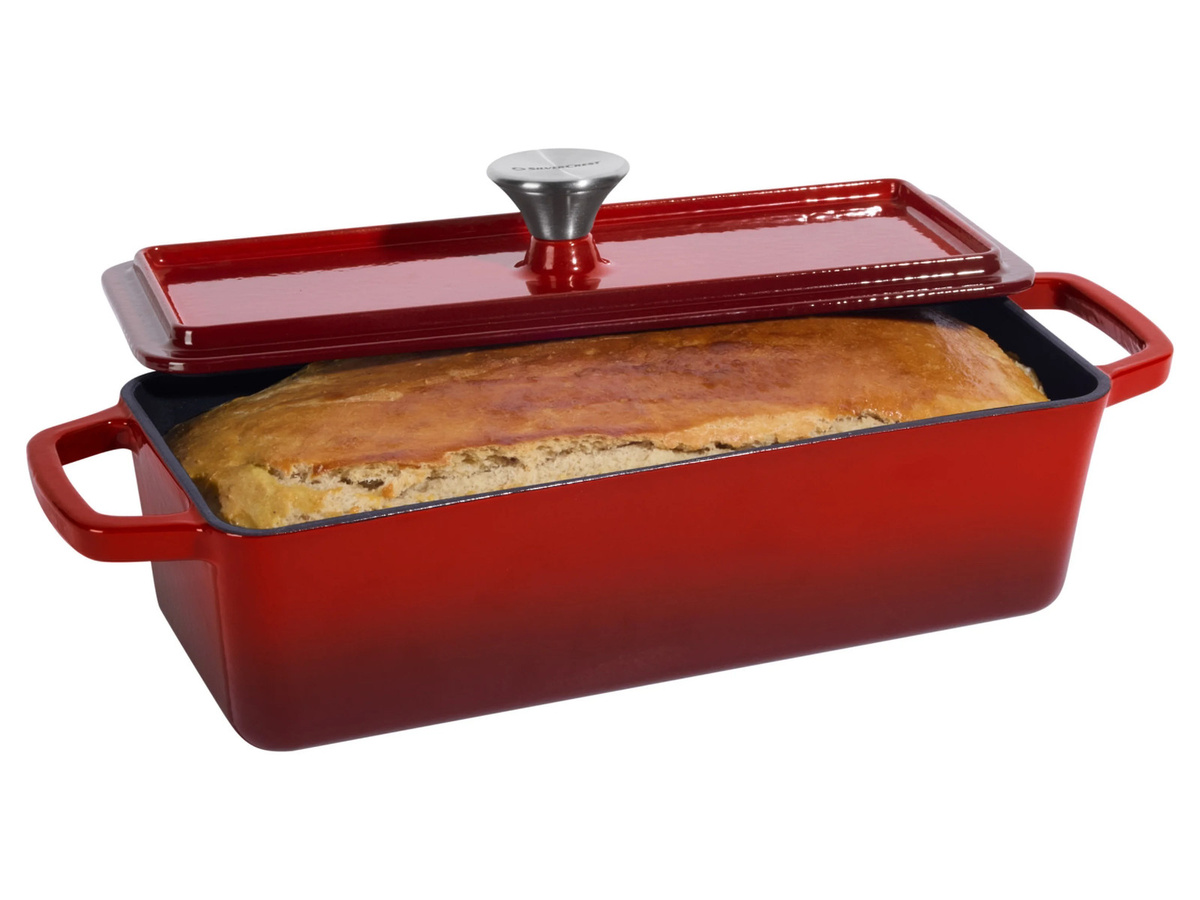 SILVERCREST Premium-Gusseisenbrotbackform, rechteckig, emailliert, Rot, B/T/H: 33,0 x 25,0 x 17,5 cm - Bild 3