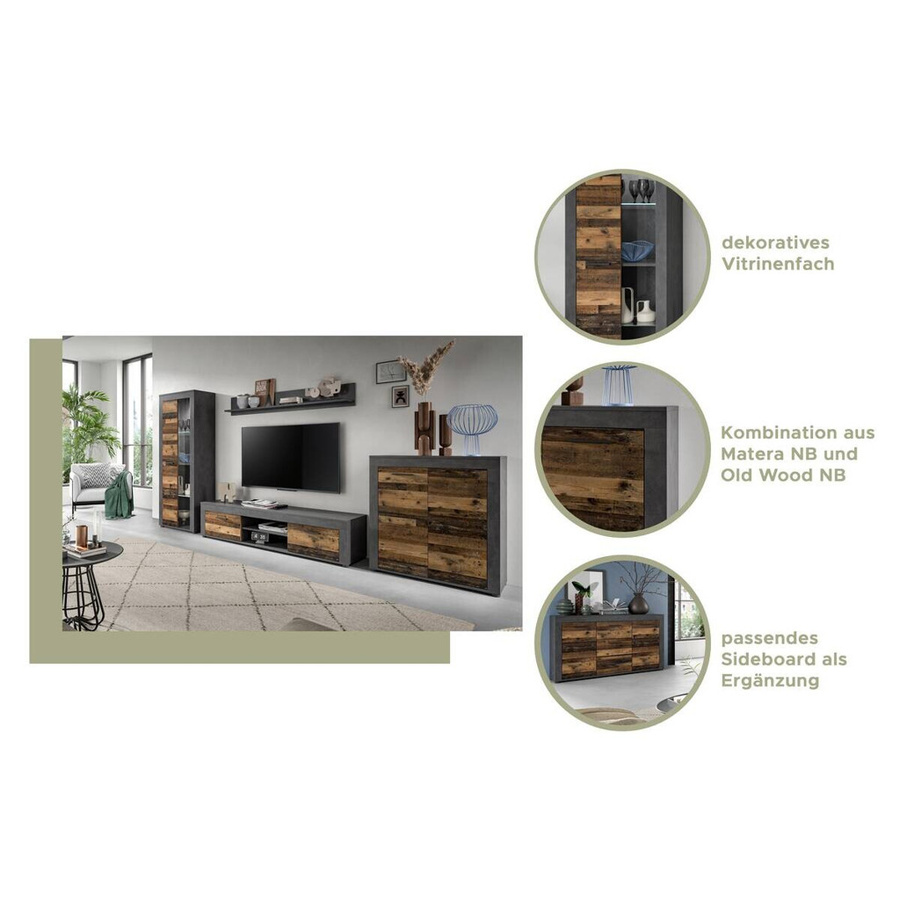 Wohnwand Jam Matera von xonox.home in Old Wood Nachbildung, Farbe Braun, B/H/T: 159 x 310 x 35 cm - Bild 3