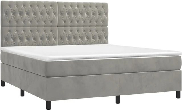 vidaXL Boxspringbett mit Matratze in Hellgrau, Samt, mit LED-Unterbettbeleuchtung und USB-Anschluss, Hybrid-Design mit Taschenfederkern, B/T/H: 160 x 200 x 118 cm - Bild 1