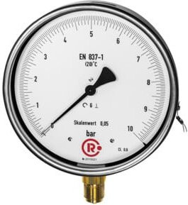 Riegler Feinmessmanometer G 1/2 radial unten, Messbereich 0 - 6,0 bar, Durchmesser: 16 cm, Farbe: Silber, Artikelnummer: 1164-R - Bild 1