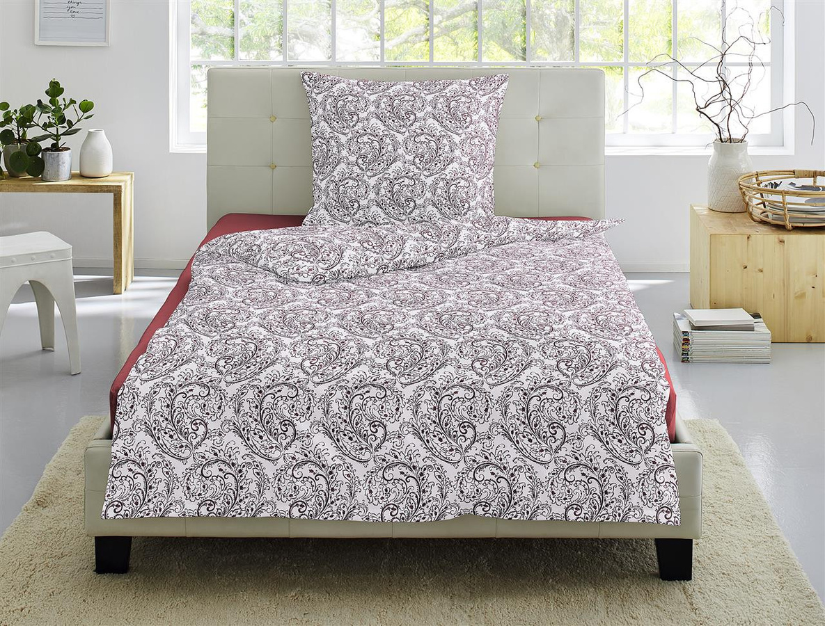 Irisette Capri Mako-Satin Bettwäsche Paisley Weiß Pink B/H: 155 x 220 cm mit Kissenbezug 80 x 80 cm - Bild 1