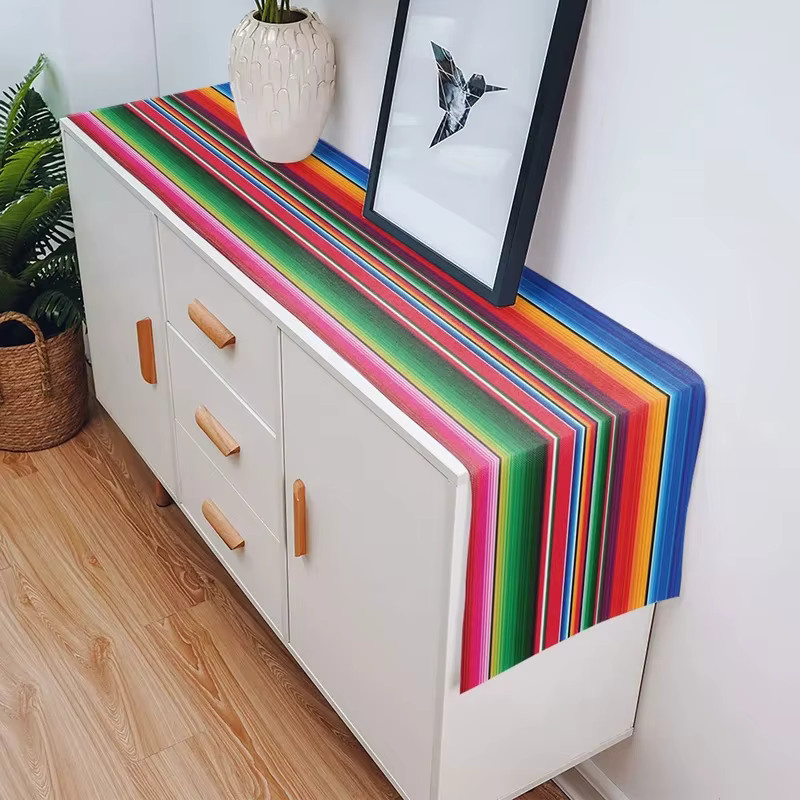 VIKAMA Mexikanische Tischflagge im Sarape-Design mit bunten Streifen, ethnisch gemustertes Tischset, Mehrfarbig - Bild 4