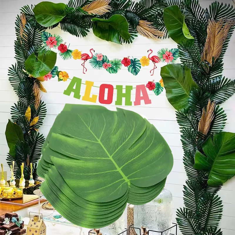 12 Stück künstliche tropische Palmblätter von YONGSNOW in Grün aus Seide für Hawaii, Luau, Strand und Hochzeitsdekoration - Bild 2