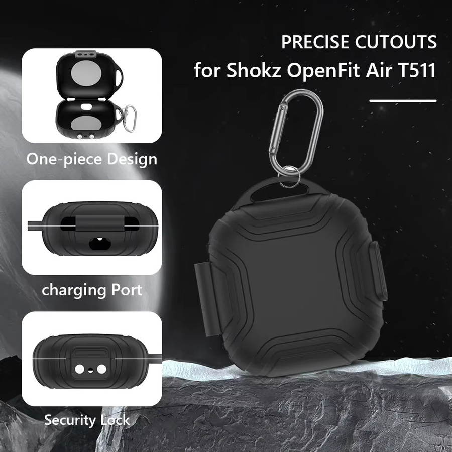 Stoßfeste Silikon Schutzhülle für Shokz OpenFit Air (T511) Kopfhörer in Schwarz - Bild 4