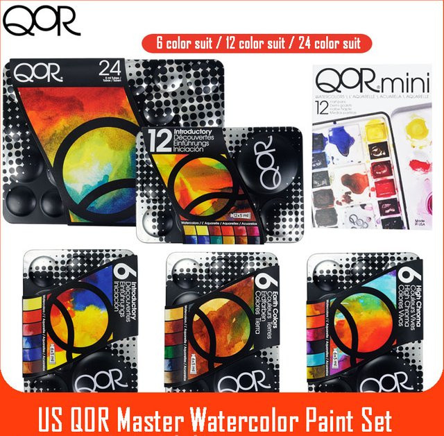 US QOR Künstlerisches Aquarellfarben-Set in einer Metalldose mit hochkonzentrierten Pigmenten für Profis, Mehrfarbig - Bild 1