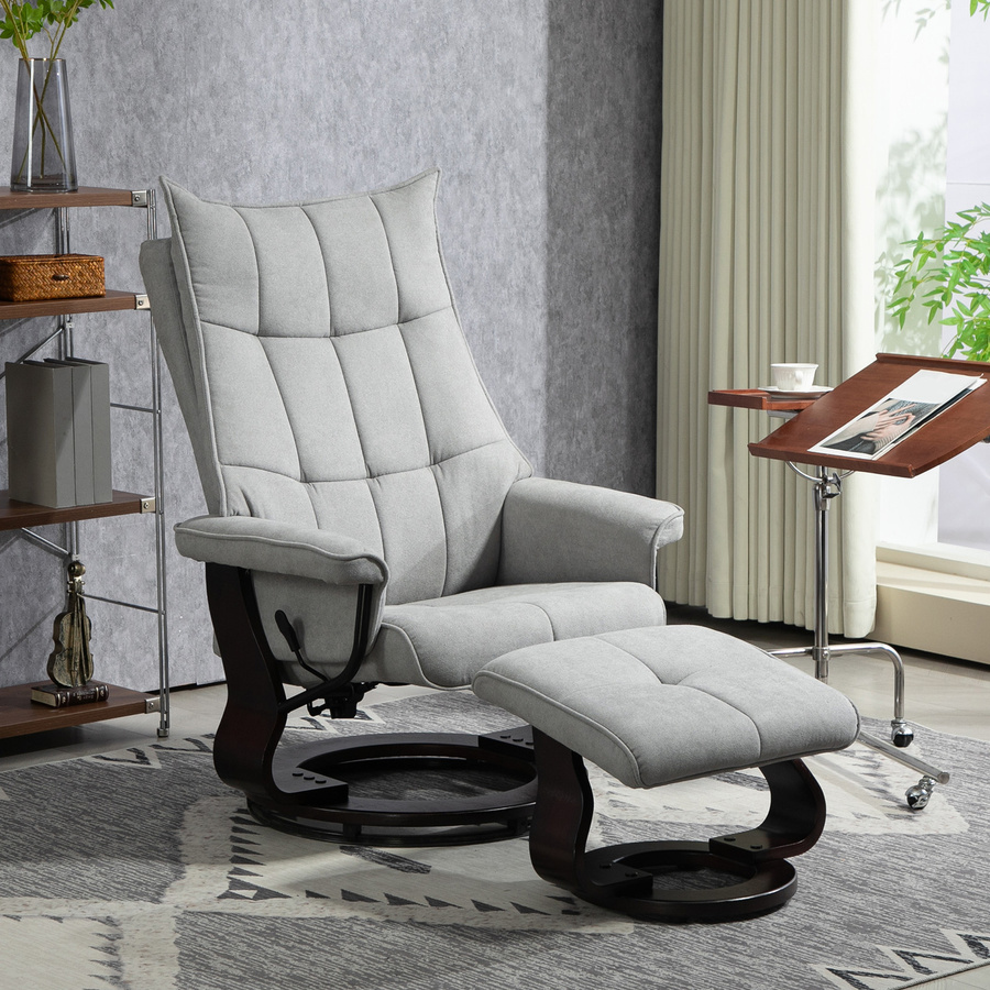 HOMCOM Relaxsessel mit Hocker in Grau, drehbarer Fernsehsessel mit Liege- und Wippfunktion, moderner Sessel mit Samtoptik und Holzrahmen für Wohnzimmer und Schlafzimmer - Bild 2