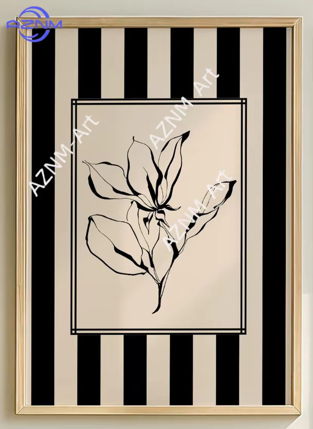 Potdemiel Moderne Botanische Wanddekoration mit Minimalistischer Linienkunst und Blumendruck in Schwarz - Bild 3