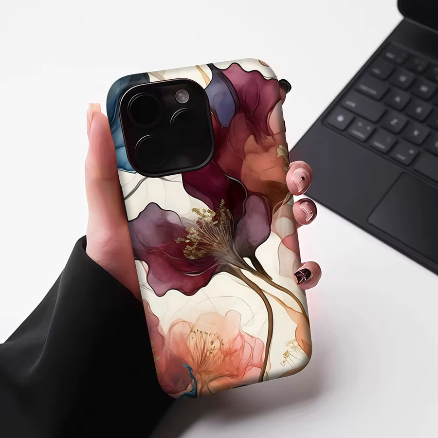 Potdemiel Magnetische Handyhülle mit vergoldeten Blüten für iPhone 17 16 15 14 13 Pro Max Plus, Transparent/Multicolor - Bild 6
