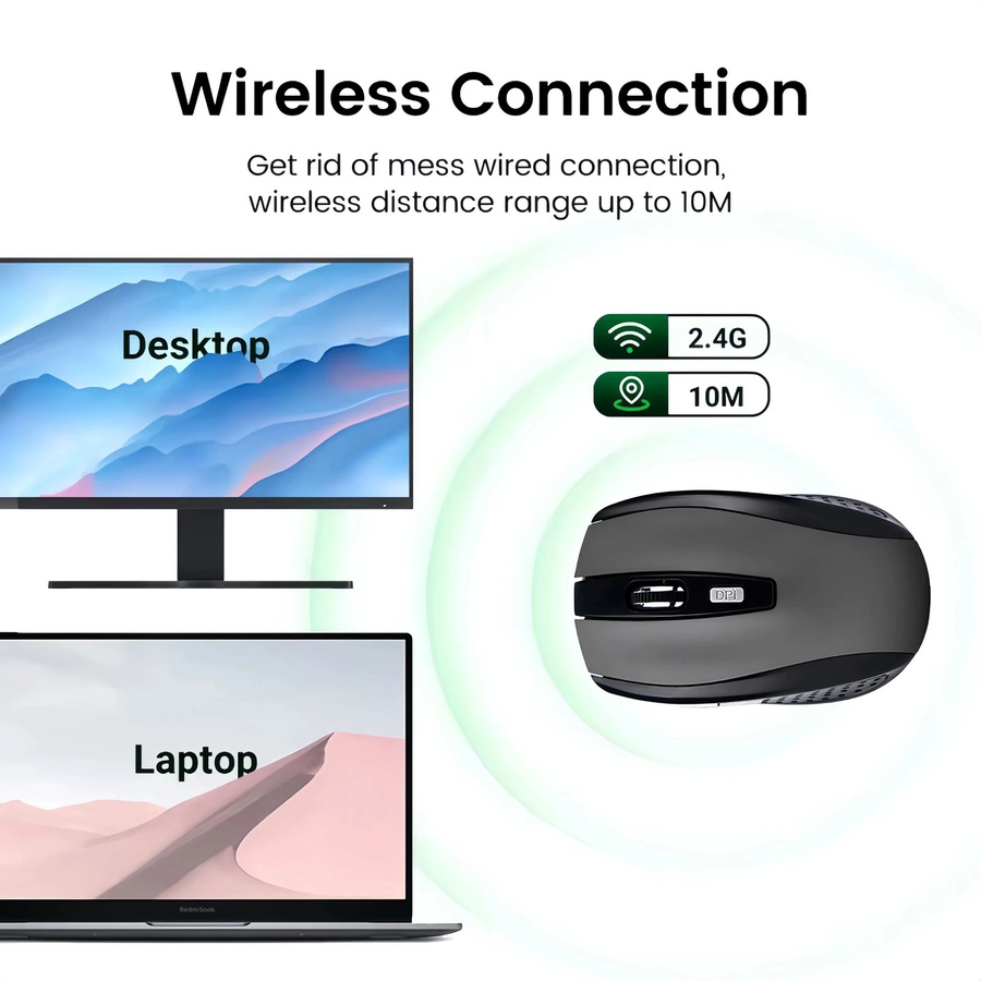 Kebidumei Ergonomische Drahtlose 2,4G Optische Maus in Schwarz mit USB-Adapter für Laptop, Tablet und Notebook - Bild 3