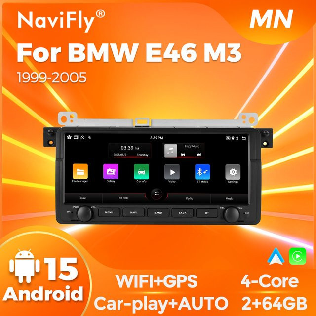 Navifly Android 15 Autoradio mit 10,26 Zoll Display und GPS für BMW E46 M3 und Rover 75, 2GB RAM + 64GB Speicher, Schwarz, 2 DIN Multimedia Host-Einheit - Bild 1