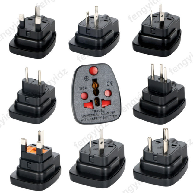 fengyidz Universal-Adapter für Südafrika in Schwarz, unterstützt US-, Großbritannien-, EU-, Schweizer-, Brasilien-, Dänemark- und italienische Stecker WSA - Bild 1