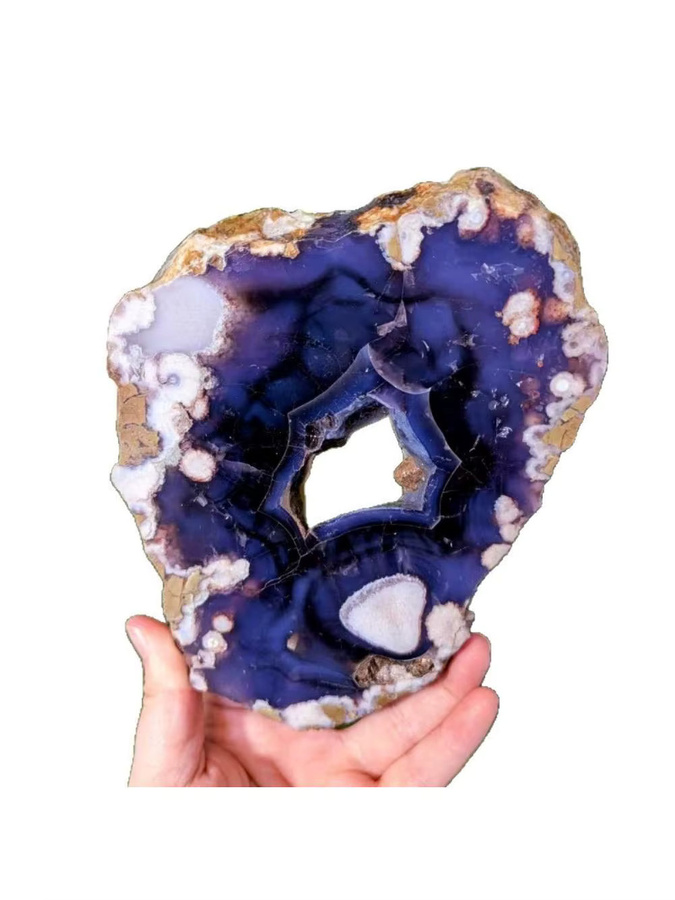 CrystalHola Blaue Blumenachat-Scheibe aus Naturstein, rund für die Tischdekoration - Bild 5