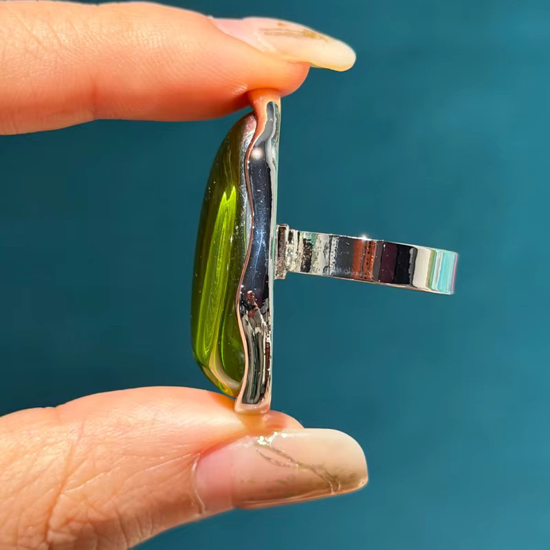 Icareu Ring, Grünes Harz, Edelstahl, Silber, Damen, Vintage - Bild 4