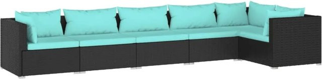 vidaXL 6-tlg Garten-Lounge-Set aus Poly Rattan in Schwarz mit blauen Kissen und Metallgestell - Bild 1