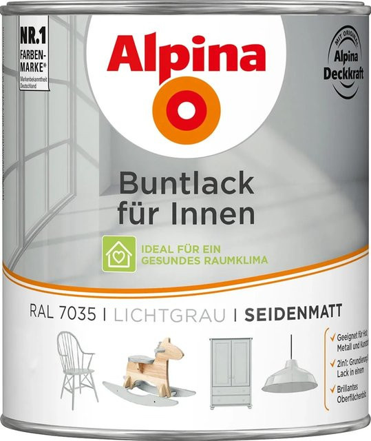 Alpina Buntlack für Holz in Lichtgrau, seidenmatt, 0,75 l - Bild 1