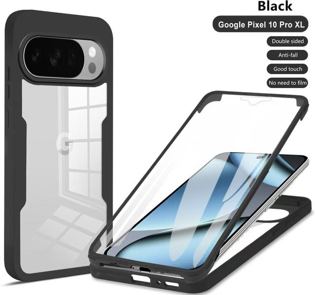 Xiangyun 3in1 Armor 360 Grad Vollschutz Hülle mit Displayschutz für Google Pixel 10, 10A, 9 Pro und 9 XL, Transparent Schwarz - Bild 1