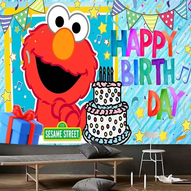 Mesuca Fotohintergrund Happy Birthday S-Sesame Street für Kinderpartys, Mehrfarbig, Rechteckig - Bild 1
