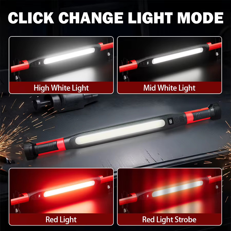 XIWANGFIRE Akku-LED-Arbeitsleuchte mit COB-Licht, Magnetische Taschenlampe in Schwarz mit Haken und Magnetfuß für Notfallreparaturen und professionelle Arbeiten - Bild 4