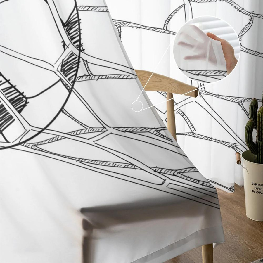 Yiran Furniture Fußball Vorhang aus transparentem Tüll Voile in Weiß, Breite: 135 cm, Höhe: 115 cm - Bild 2