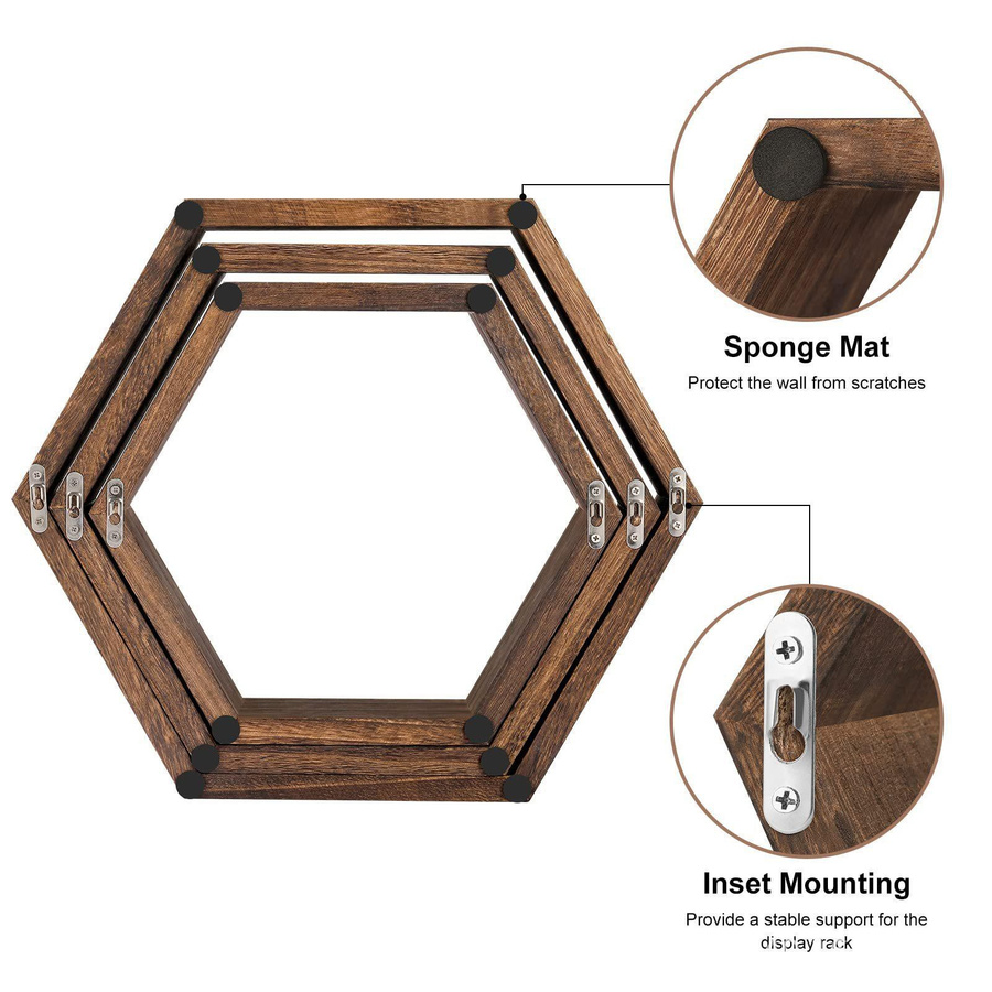 Yiran Furniture Wandregal aus Holz und Bambus in Sechseck-Form, braun, modernes Wandgitter für Sukkulenten und Dekoration im Wohnzimmer - Bild 4