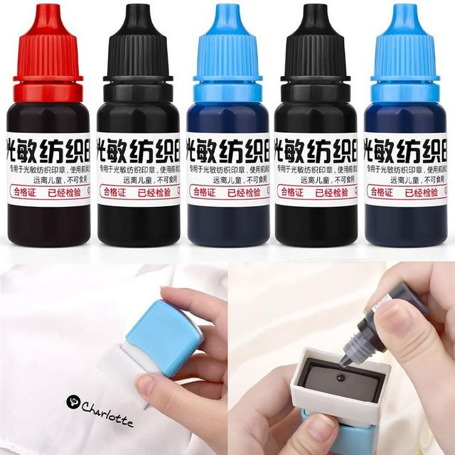 Wasserdichte Textilfarbe für Namenstempel auf Kleidung in Blau, Rot und Schwarz, 10 ml - Bild 1
