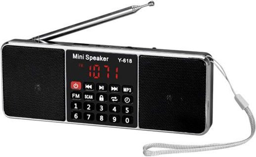 Amusedly Mini Digital Stereo Lautsprecher mit UKW-Radio und MP3-Player in Schwarz - Bild 1