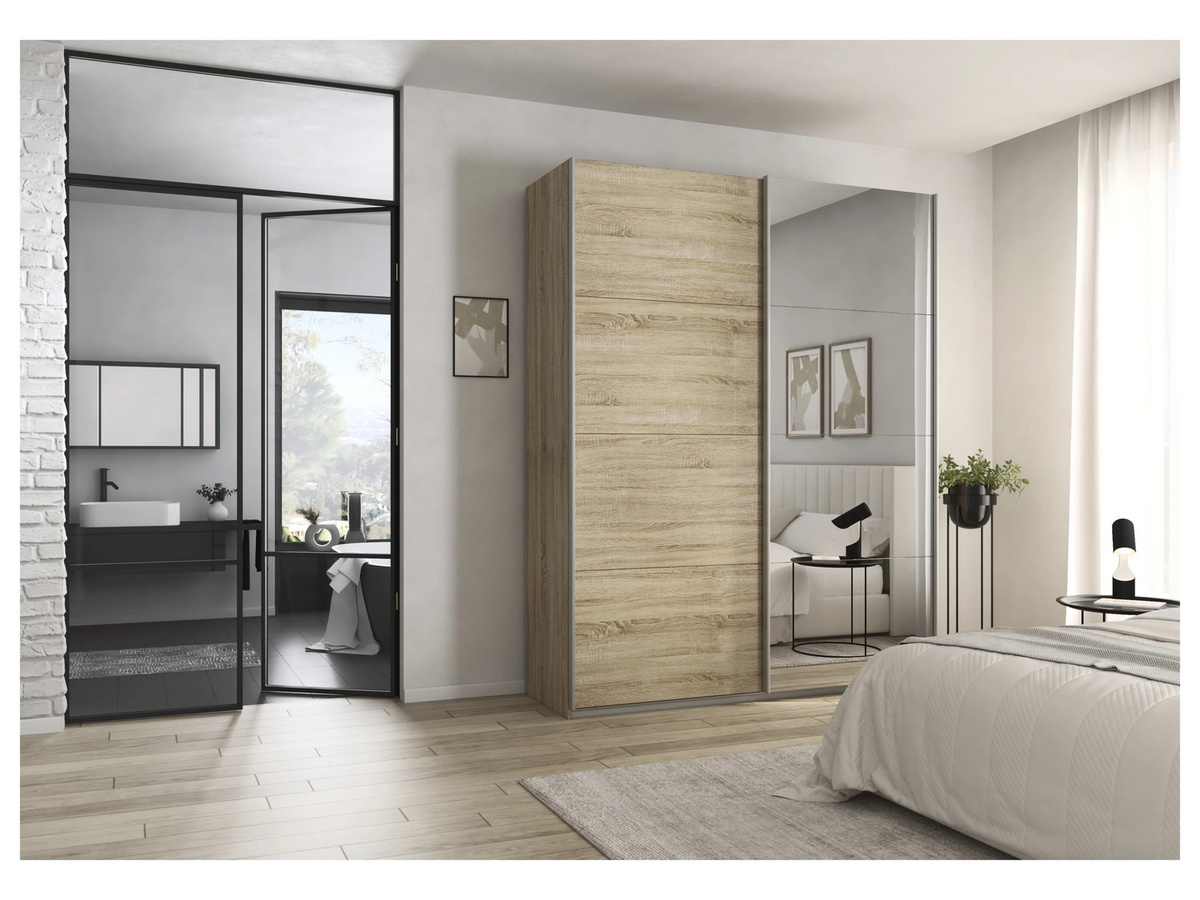 RAUCH Quadra Schwebetürenschrank in Braun mit Spiegelelementen und integrierten Schubladen, B/T/H: 181 x 62 x 230 cm - Bild 2