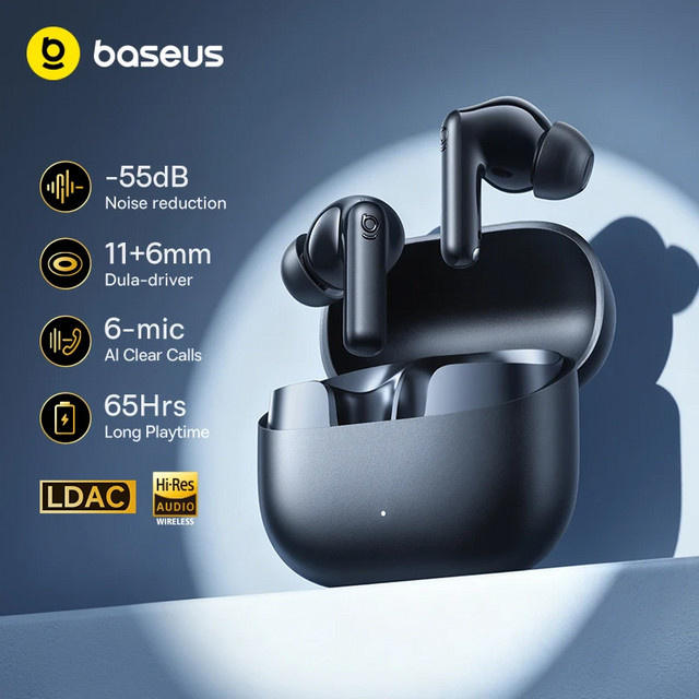 Baseus Bass EP10 Ultra In-Ear Bluetooth Kopfhörer mit 55dB Geräuschunterdrückung, 65 Stunden Akkulaufzeit und 6 Mikrofonen für KI-gestützte Anrufe, Schwarz - Bild 1