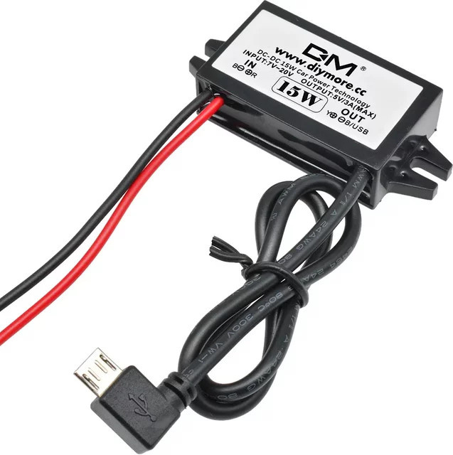 Gaqqee DC-DC Step-Down-Buck-Konverter Stromversorgungsmodul Schwarz 12V auf 5V 3A 15W mit USB-Stecker, USB-Buchse sowie Micro-USB Adapter - Bild 1