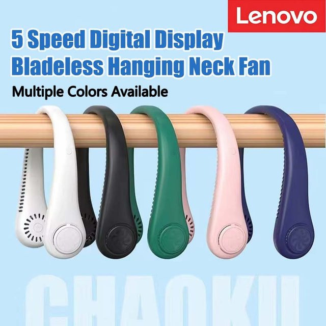 Lenovo Tragbarer Mini-Elektroventilator mit Digital-Display, Blattlos, USB-Aufladbar und Faltbar, Pink/Weiß - Bild 1