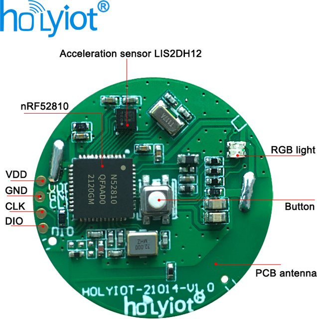Holyiot Bluetooth-Beacon mit 3-Achsen-Beschleunigungsmesser-Sensor, wasserdichter iBeacon-Tag für Indoor-Tracking, Farbe: Grün - Bild 1