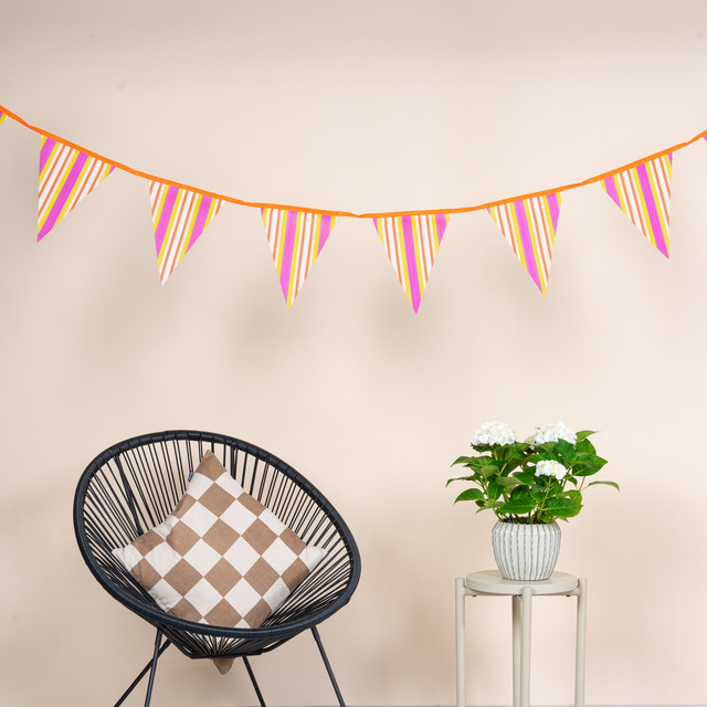 BLUME2000 Outdoor Girlande Pennant im Streifendesign, Multicolor (Orange, Gelb, Grün) für Party und Geburtstag - Bild 1