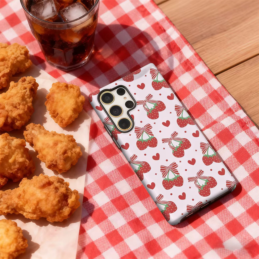 Stoßfeste doppellagige Handyhülle mit Erdbeerbogen-Herzen für Samsung Galaxy S25 Ultra, S24 und S23 Ultra Plus - Bild 4