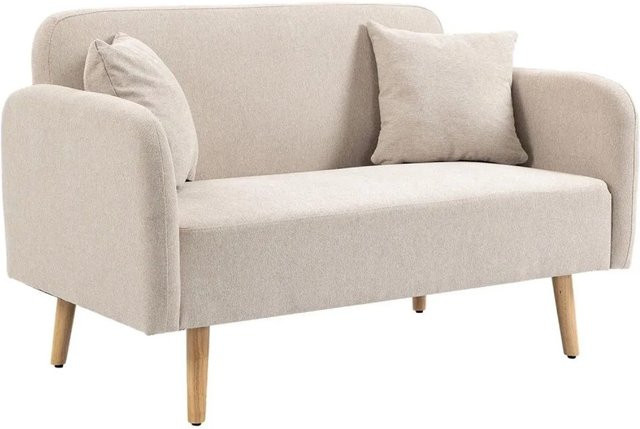 HOMCOM 2 Sitzer Sofa aus Samt mit Armlehnen in Cremeweiß, B/T/H: 130 x 70 x 80 cm - Bild 1
